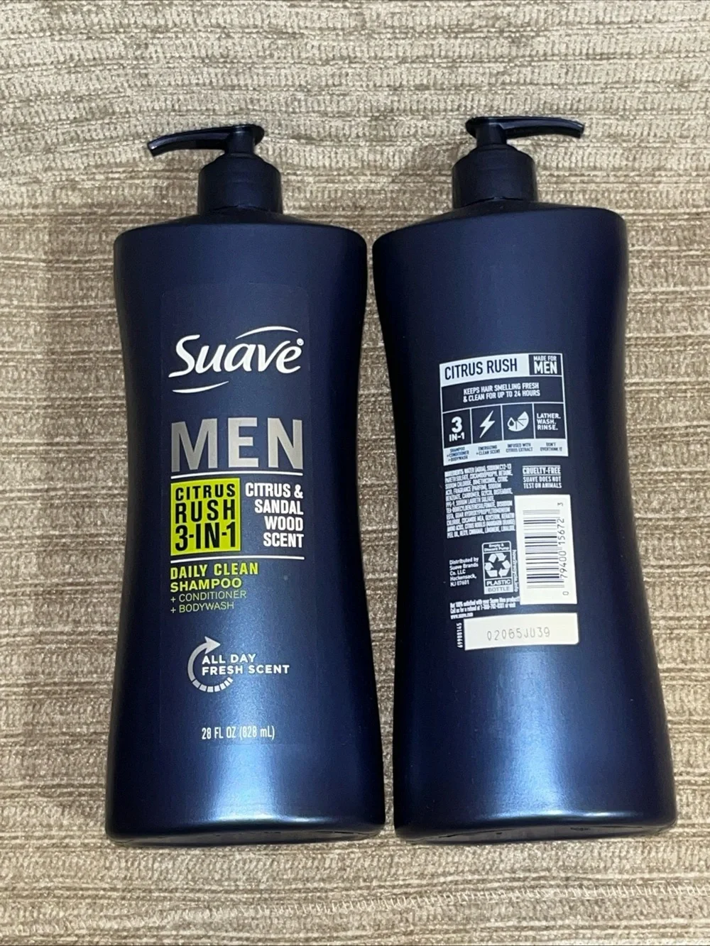 4 Pack Suave MEN Citrus & Sandal Wood Scent Citrus Rush 3-in-1 Shampoo Body wash